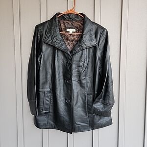 Mint! VTG Coldwater Creek Genuine Leather Black Jacket ,Rancher Style, Size P 14